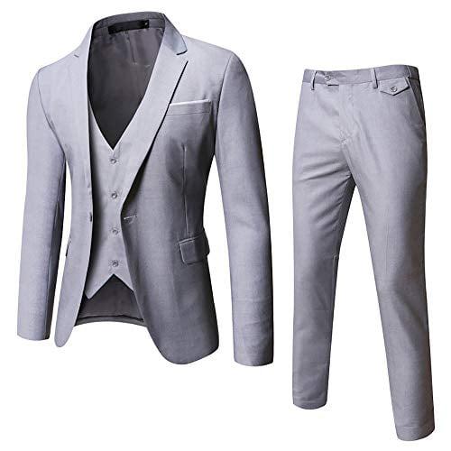 One Button Solid Jacket Vest Pants with Tie Natural White MYS Men's 3 Piece Slim Fit Suit Set 